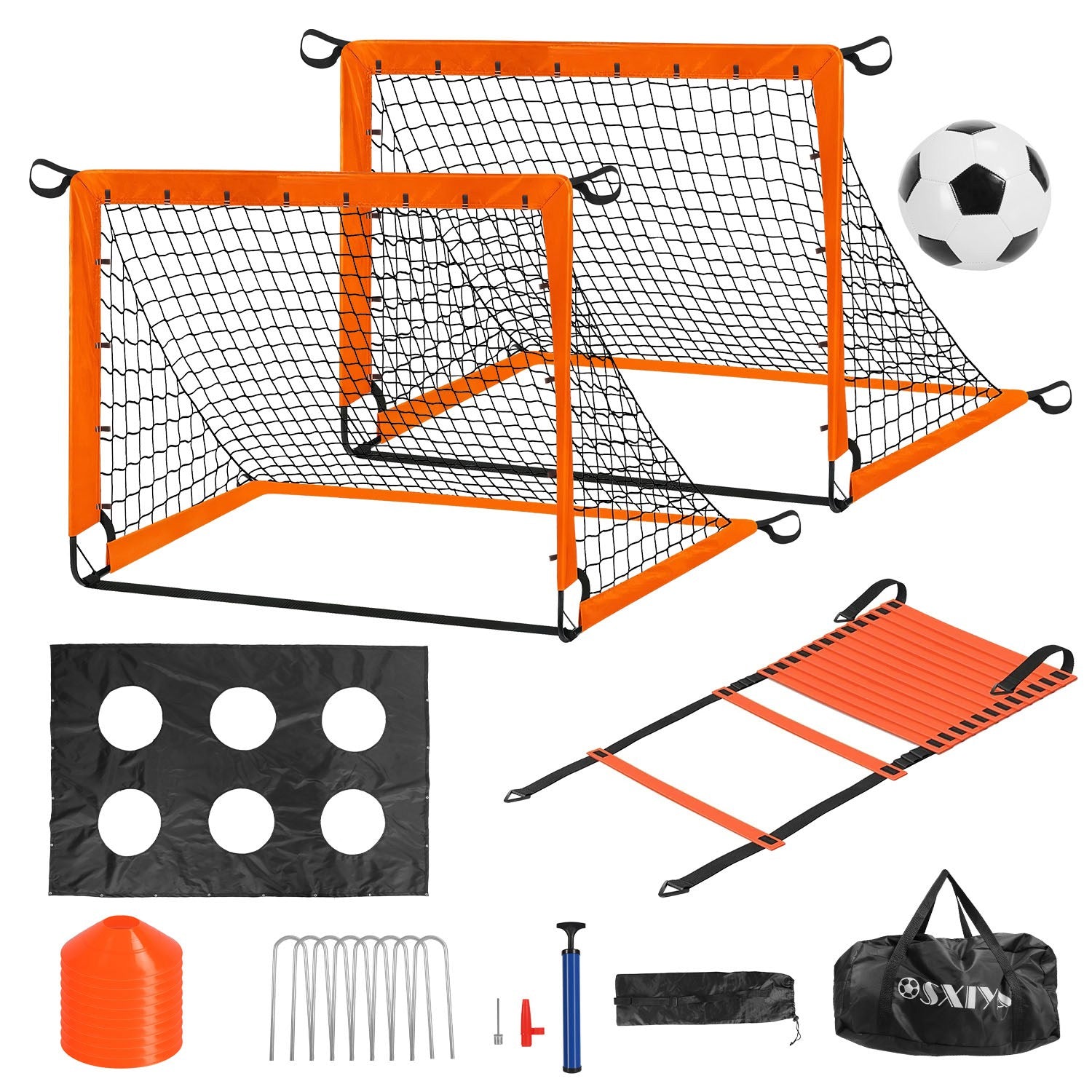 1Set Kids Soccer Goals Set For Yard Portable Soccer Training Equipment With Cones Agility Ladder Target Carry Bag For Toddler Outdoor Sport Play