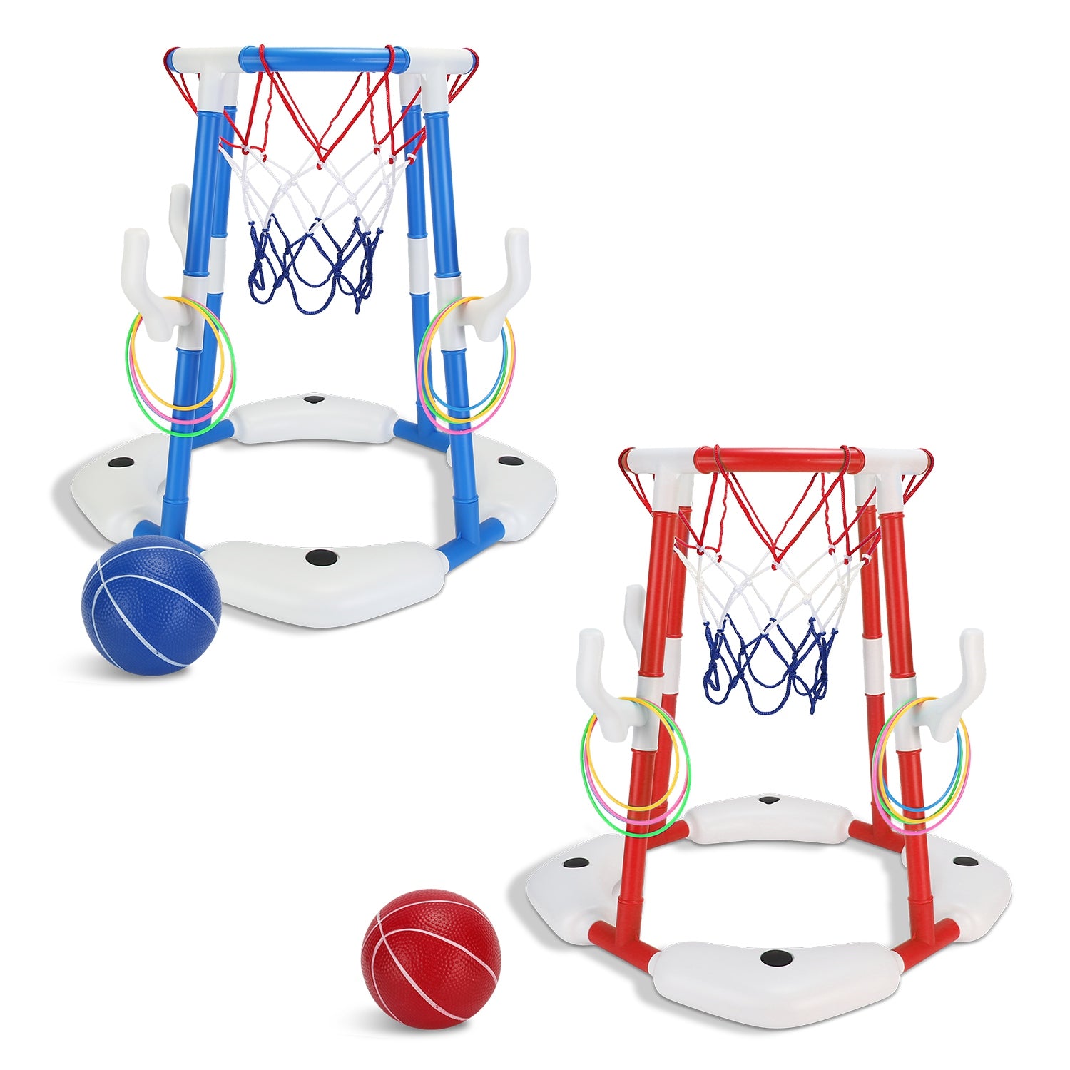 1Set Summer Pool Basketball Hoop Toy Set With 4 Basketballs 4 Circles Floating Swimming Pool Basketball Games Poolside Water Play Toy For 3 To 12Years Old Kids Adults