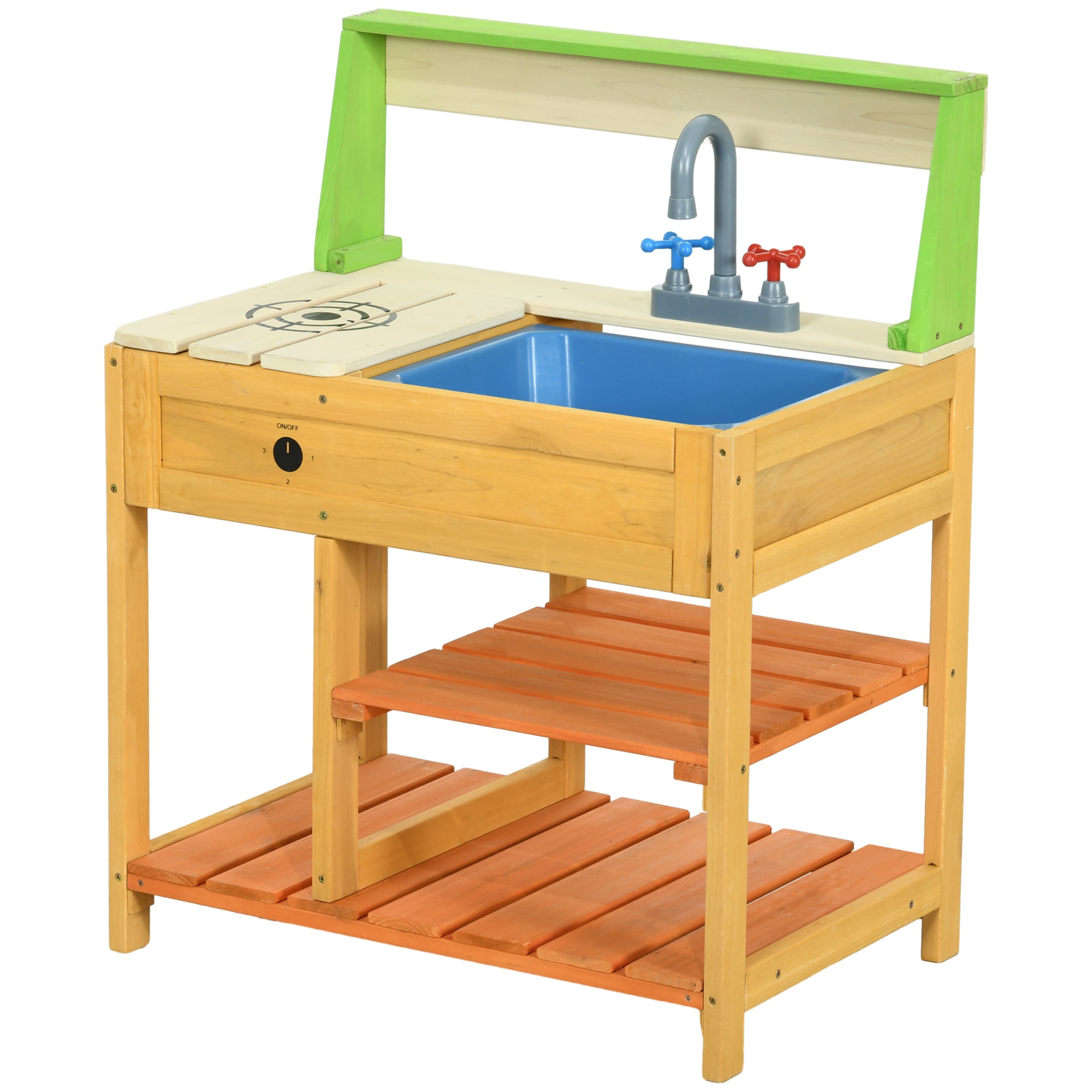 Mud Kitchen for Kids Outdoor Kitchen Playset w/ Realistic Kitchen Toys, Faucet Sink Storage Shelves for Ages 3-8 Years