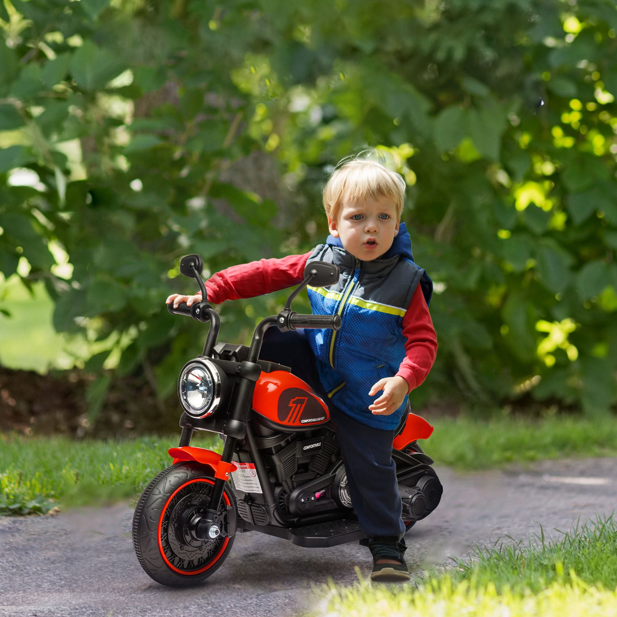 6V Kids Motorcycle w/ Training Wheels, Single-Button Start, Red