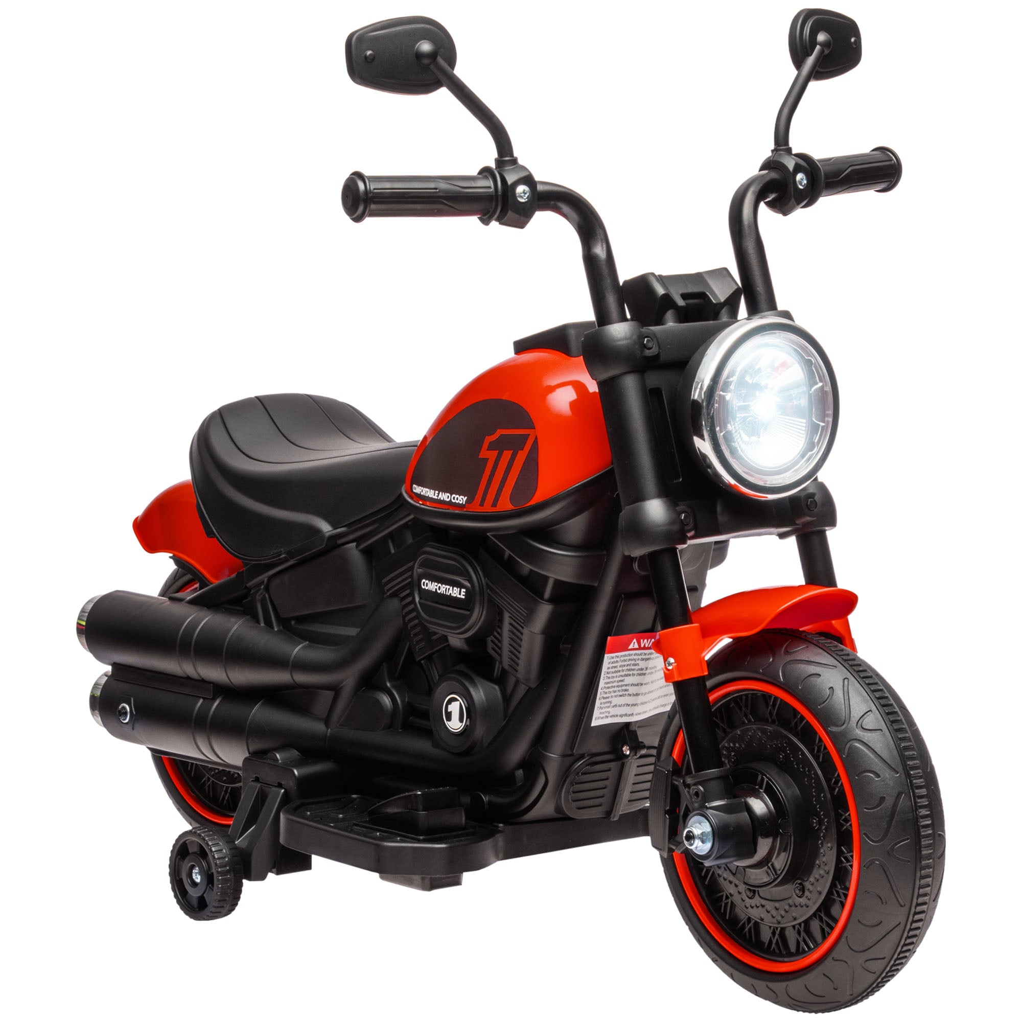 6V Kids Motorcycle w/ Training Wheels, Single-Button Start, Red