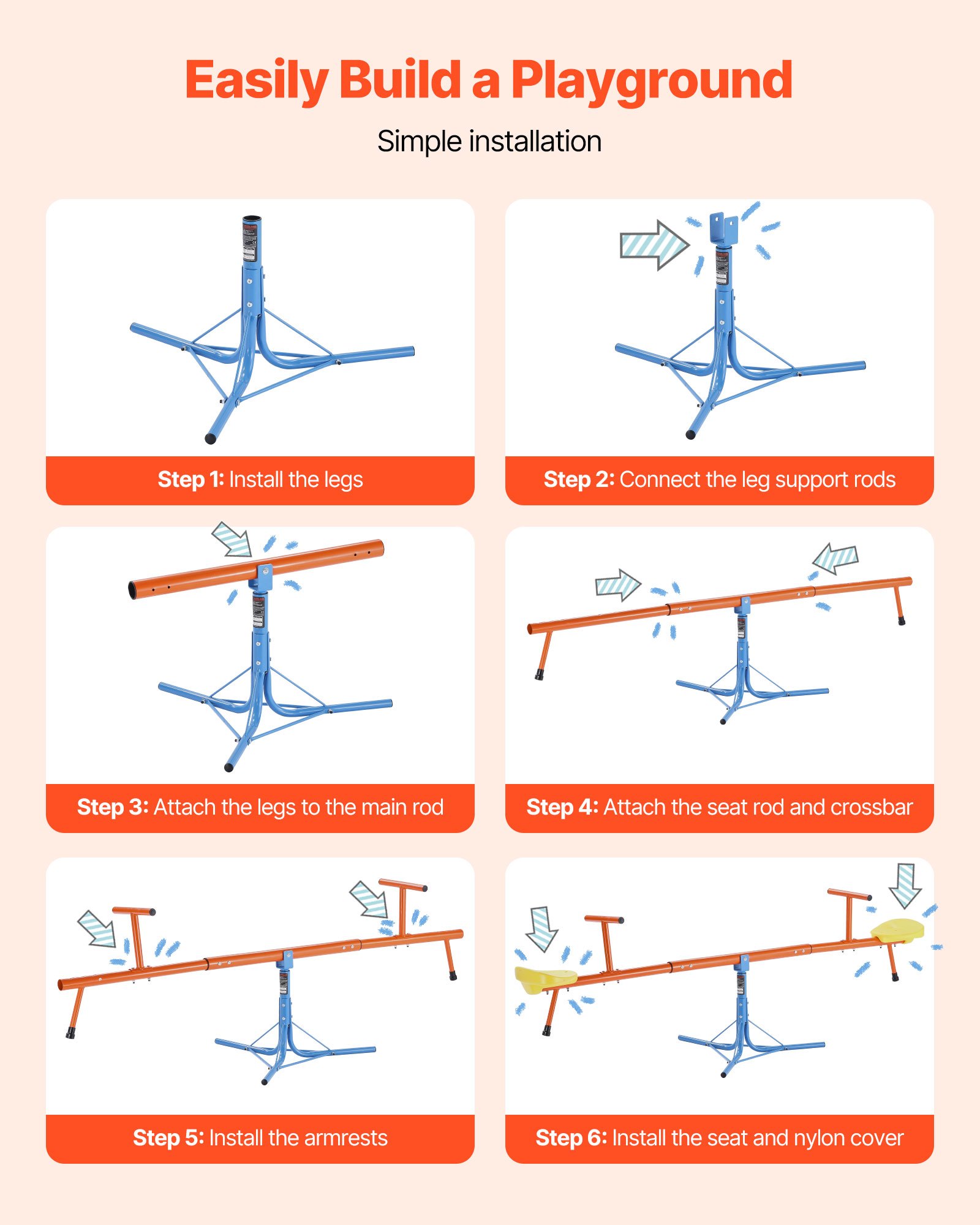 Kids Seesaw 100 Lbs Capacity 360 Degrees Rotating Teeter Totter Aged 3+