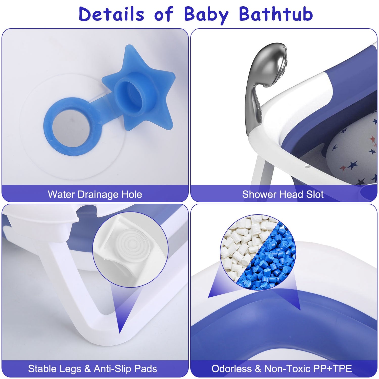 1Pc Baby Bathtub With Thermometer Collapsible Travel Friendly 0 To 24Months Baby Bathtub With Drain Hole For Newborn Infant Toddler Odorless Toxic Free Foldable Bathtub