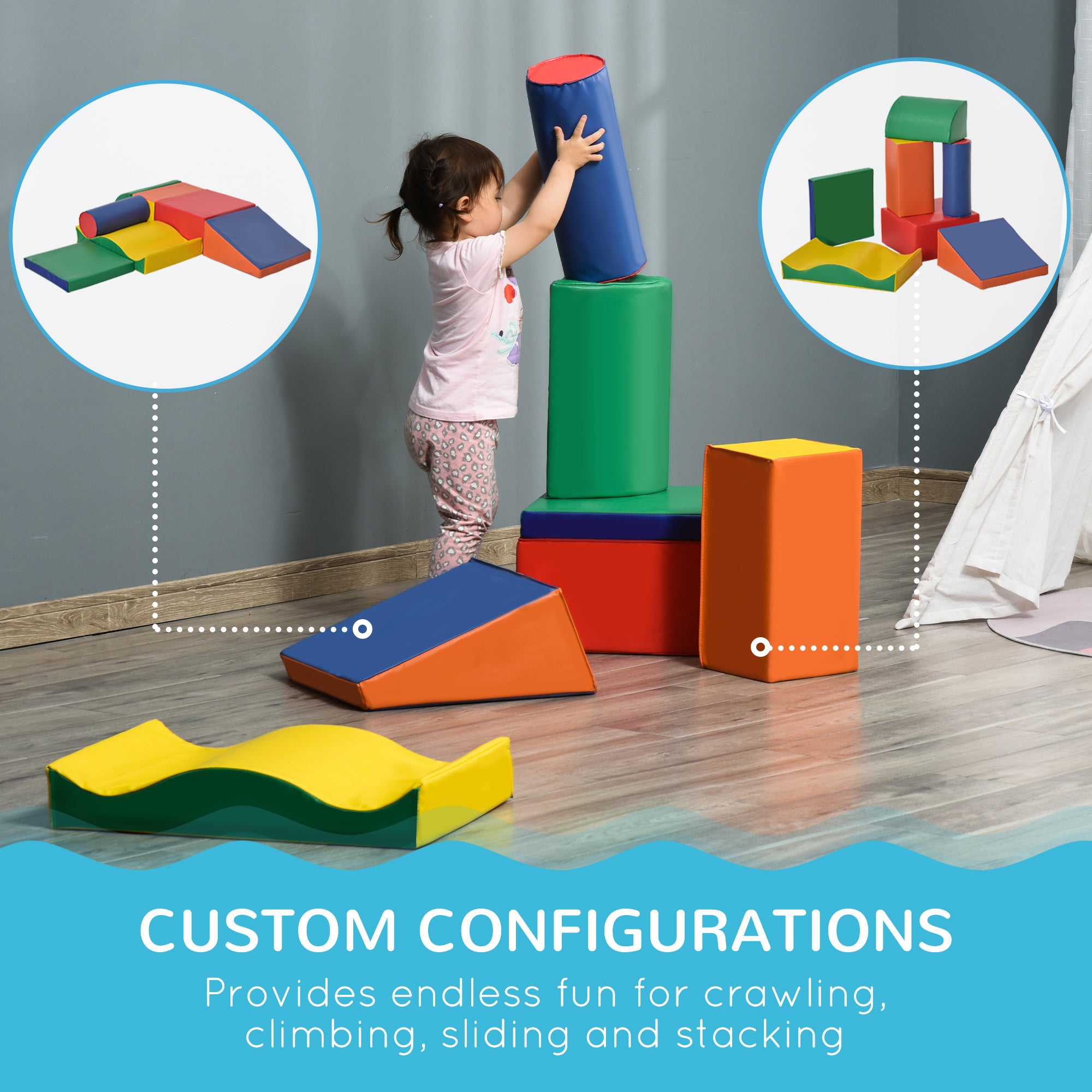 7 Piece PU Leather Soft Play Climbing for Toddlers, Baby Colorful Soft Play Gym Toys Indoor, Modular Crawling & Climbing Play Set for 1-3 Years Multi-color
