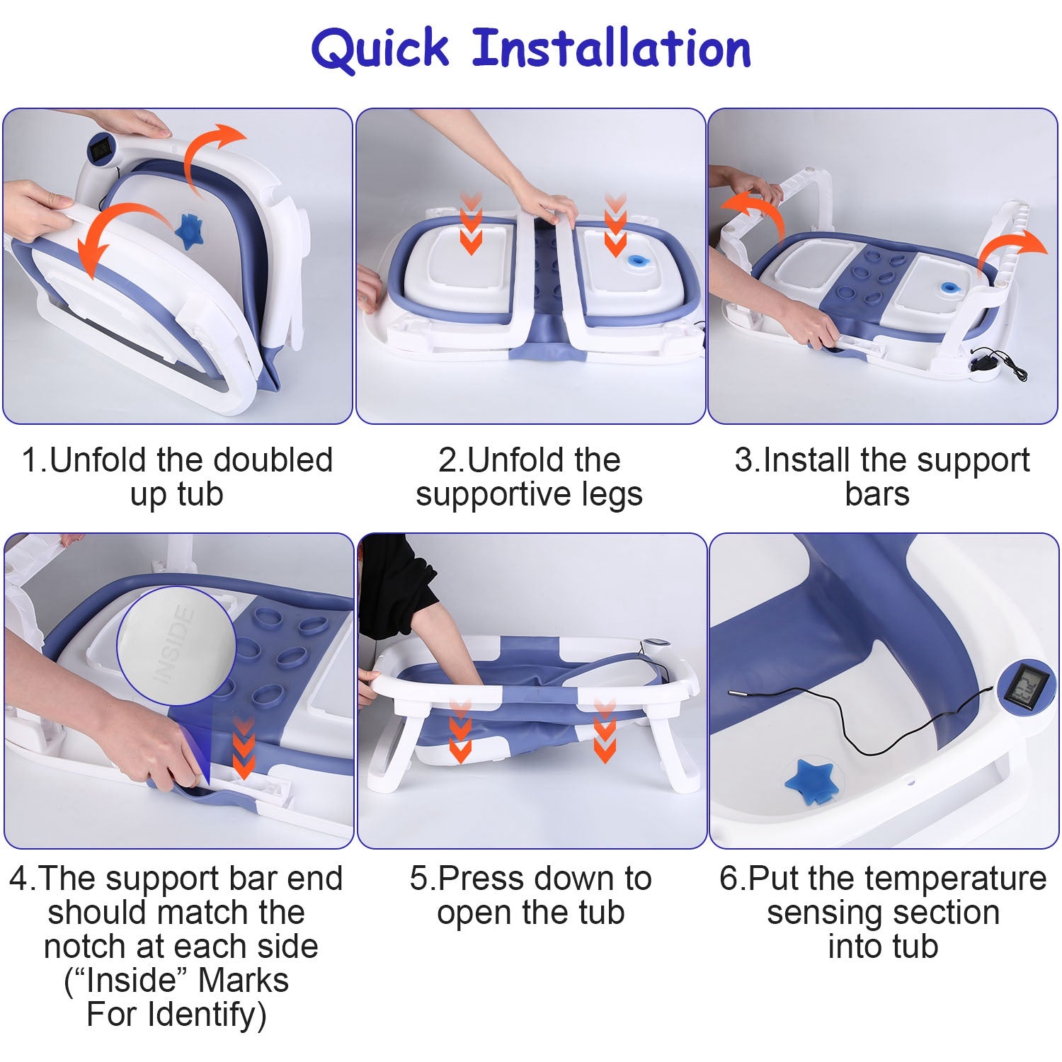 1Pc Baby Bathtub With Thermometer Collapsible Travel Friendly 0 To 24Months Baby Bathtub With Drain Hole For Newborn Infant Toddler Odorless Toxic Free Foldable Bathtub