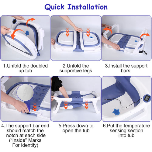 1Pc Baby Bathtub With Thermometer Collapsible Travel Friendly 0 To 24Months Baby Bathtub With Drain Hole For Newborn Infant Toddler Odorless Toxic Free Foldable Bathtub