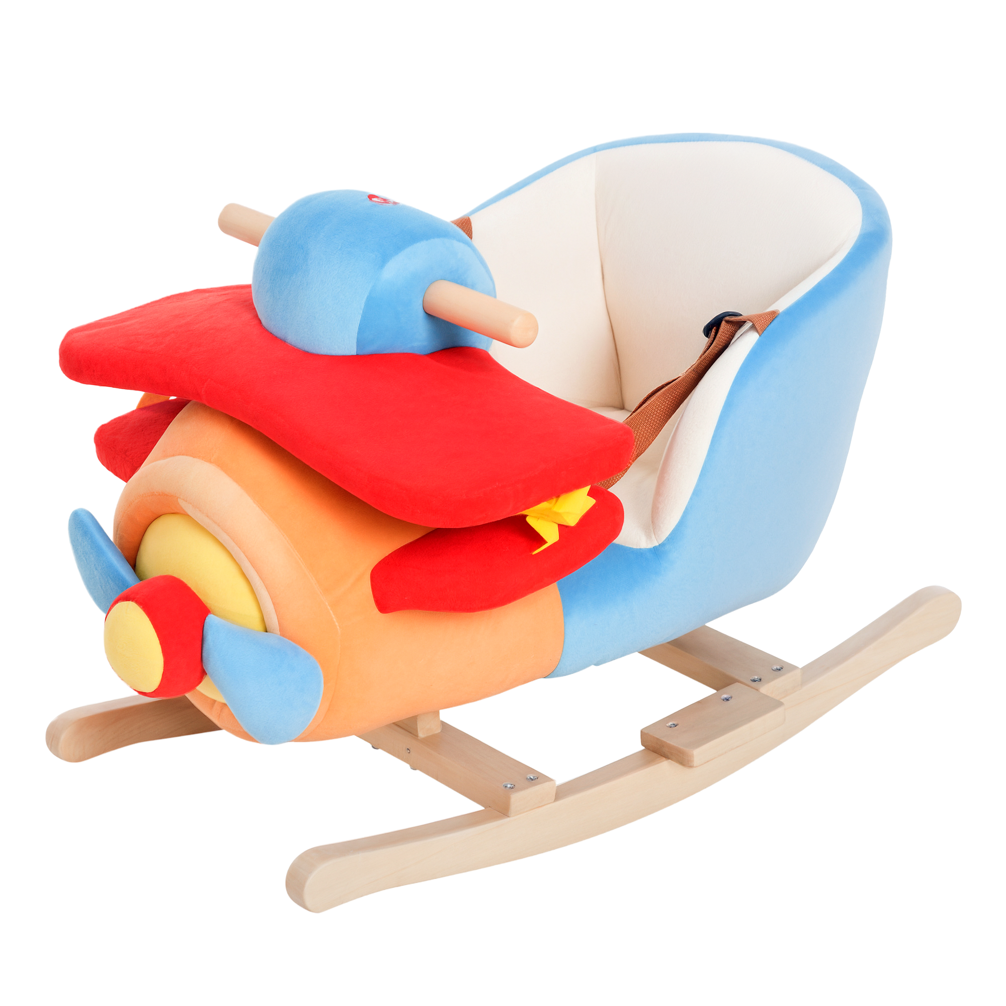 Kids Rocking Horse, Wooden Plush Ride-on Plane Chair Toy with Lullby Song and Seat Belt for 18 Month +