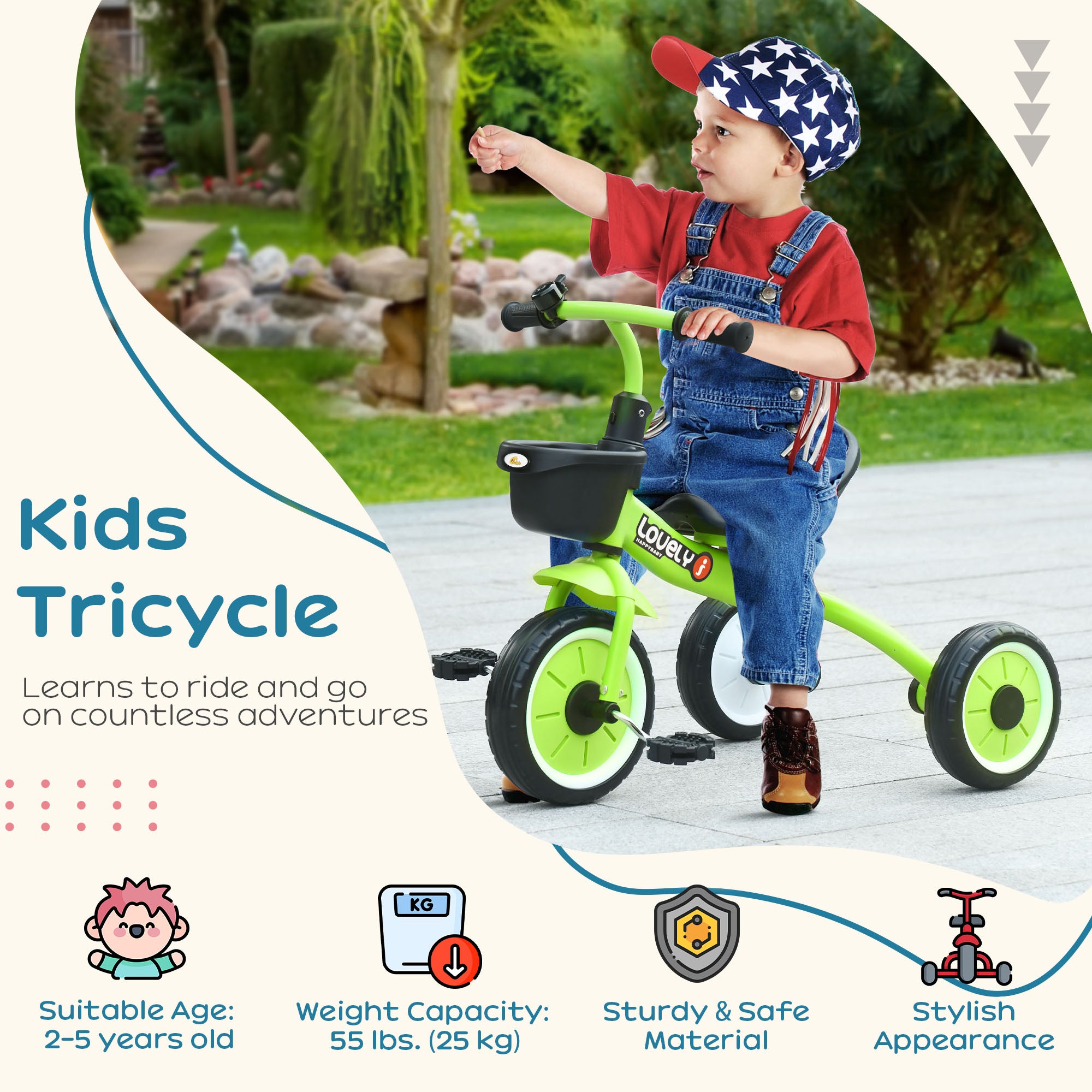 Tricycle for Kids Age 2-5, Toddler Bike for Children, Green