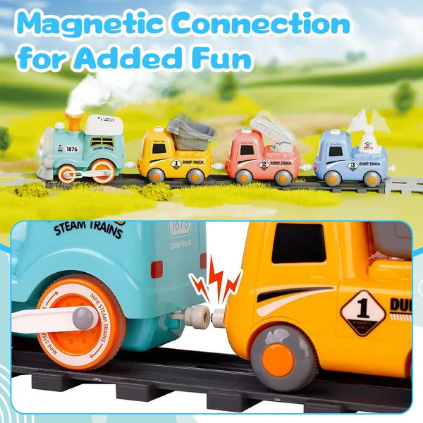 Electric Train Set With Smokes Light Sound Remote Magnetic Train Toys With Locomotive 3 Trucks Gifts For Kids Aged 3 4 5 6 Year Old